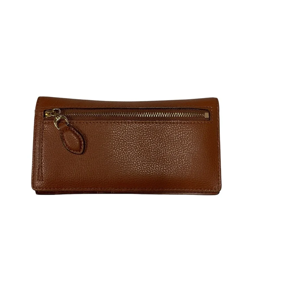Lauren Ralph Lauren Women's Logo Embossed Leather Zip Wallet Cognac Brown One Sz
